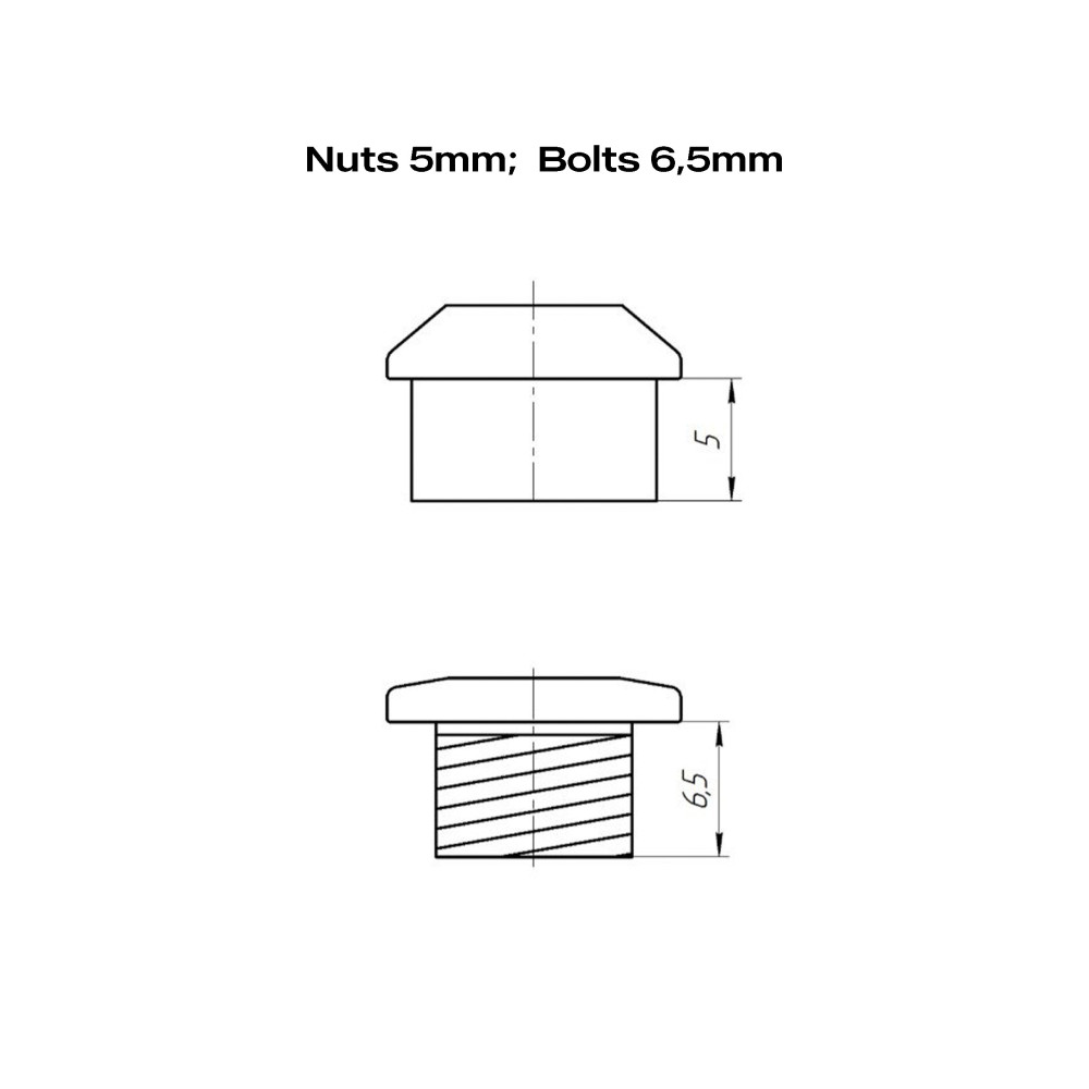 Nuts 5mm and bolts 6,5mm (5 pieces)